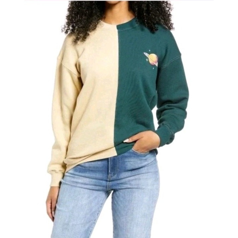Nordstrom BP. Womens Sweatshirt XS NWT $39 Plant Colorblock Pullover 100% Cotton